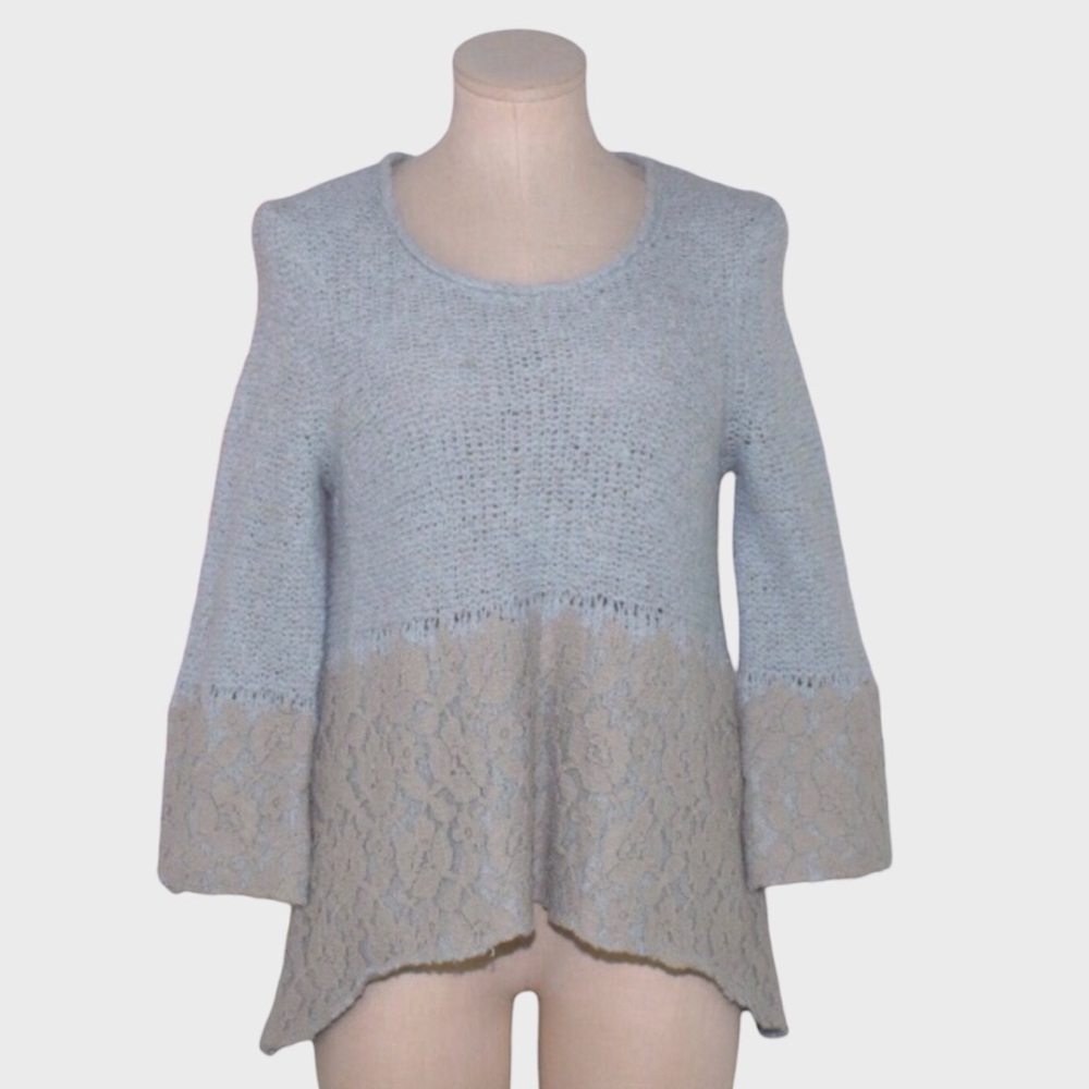Knitted & Knotted Knit and Lace Contrast Pullover Sweater by Anthropologie‎